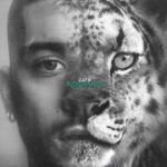 Black-and-white album cover for Zayn's 'Konnakol' blending his face with a snow leopard.