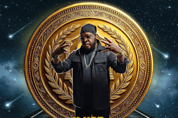 MVSA standing in front of a gold medallion crest announcing The Syndicate Is Coming, a Culture Syndicate launch campaign by Memra Media Group