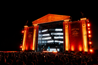 Holika Festival 2026 main stage Roman-themed design with crowd at night in Calahorra Spain