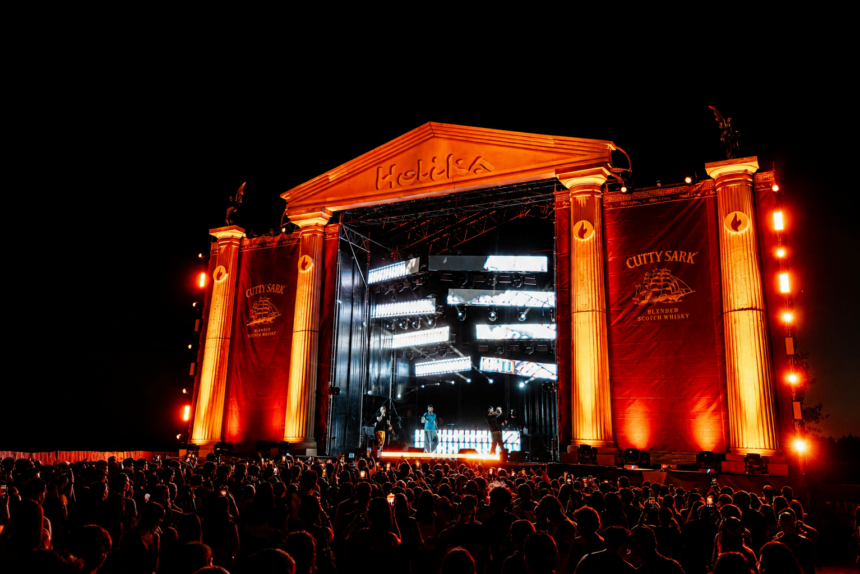 Holika Festival 2026 main stage Roman-themed design with crowd at night in Calahorra Spain