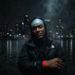 Zy Smoke in a cinematic nighttime portrait promoting “Night Shift Halo.”