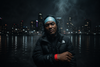 Zy Smoke in a cinematic nighttime portrait promoting “Night Shift Halo.”