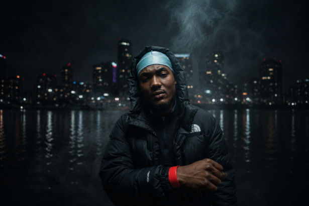 Zy Smoke in a cinematic nighttime portrait promoting “Night Shift Halo.”