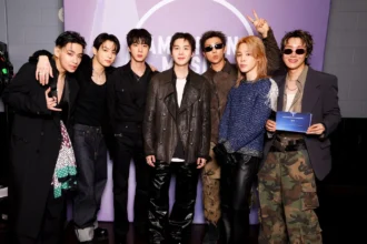 BTS all seven members RM Jin Suga j-hope Jimin V Jung Kook at 2026 American Music Awards backstage ahead of BTS Lyrics Inside and BTS Recipe Book announcement