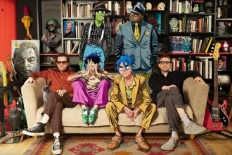 Gorillaz official press photo 2026 The Mountain album animated characters and real band members ahead of first stadium show Tottenham Hotspur Stadium June 20