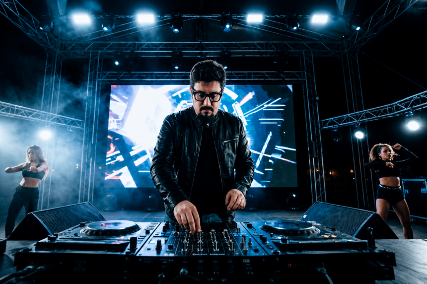 Ron Morven dance electronic DJ producer performing live on stage for Paper Sun single release June 2026
