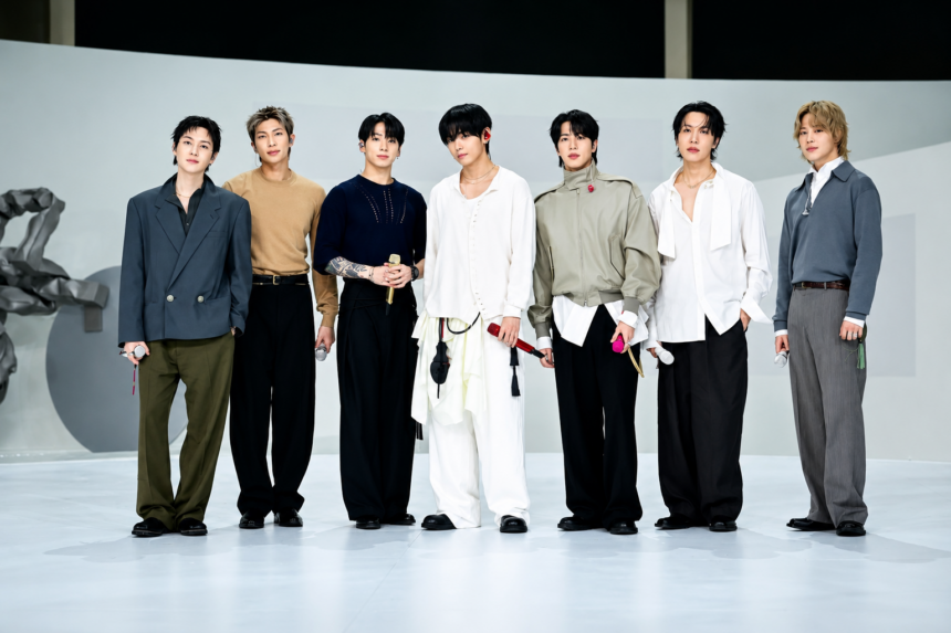 BTS poses together after announcing the group won't submit music for the 2027 Grammy Awards