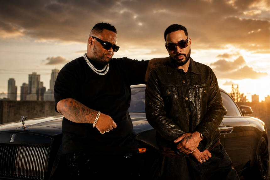 TroyBoi and Morray pose together in a cinematic setting to celebrate their new single, “La La Land